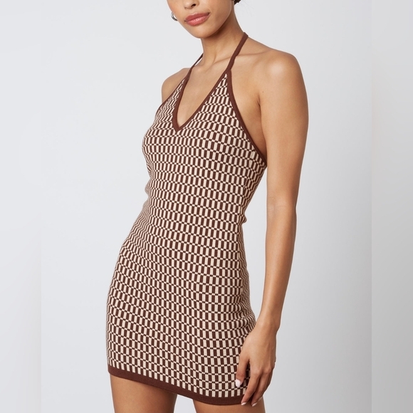 Lilyful Dresses & Skirts - Lilyful Chocolate Backless Knitted Halter Mini Dress Size L